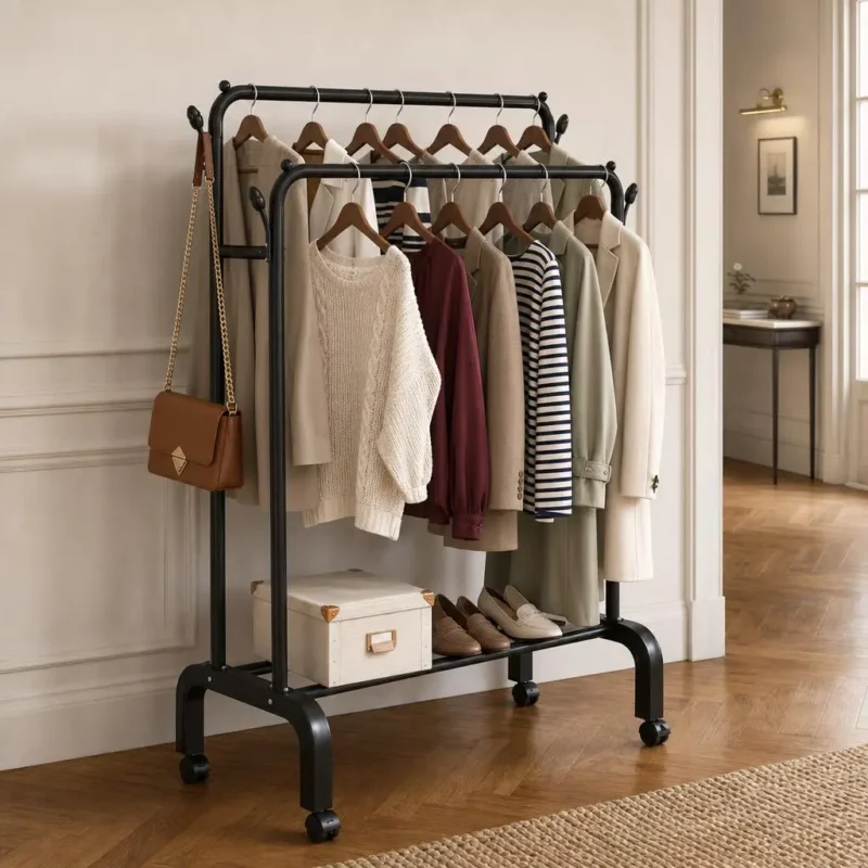 Meuble entrée métal noir porte-manteau