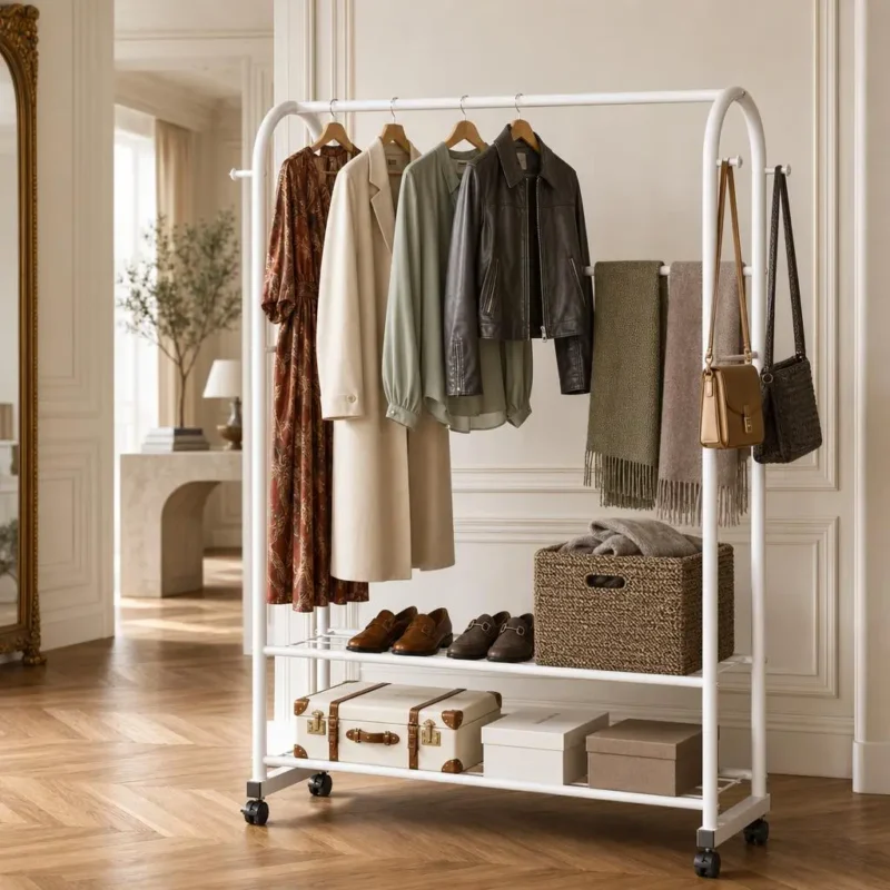 Meuble entrée porte-manteau chaussures métal blanc