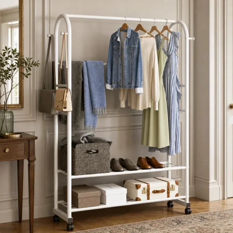 Meuble entrée porte-manteau chaussures métal blanc