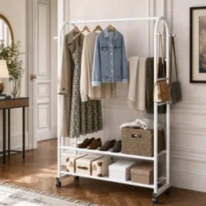 Meuble entrée porte-manteau chaussures métal blanc