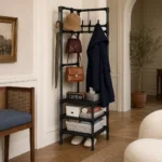 Meuble entrée porte-manteau d'angle avec porte chaussure