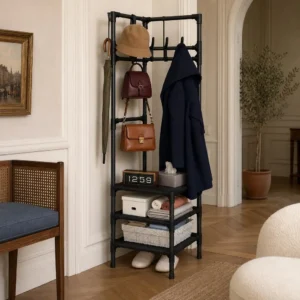 Meuble entrée porte-manteau d'angle avec porte chaussure