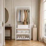 Meuble entrée porte-manteau et range chaussures blanc