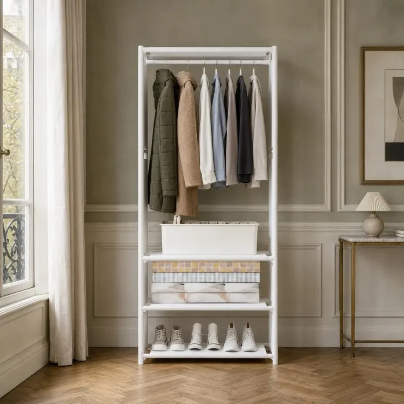 Meuble entrée porte-manteau et range chaussures blanc