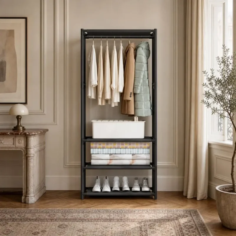 Meuble entrée porte-manteau et rangement chaussures noir