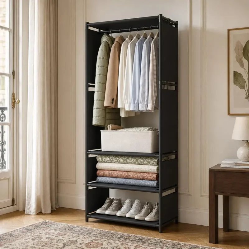 Meuble entrée porte-manteau et rangement chaussures noir