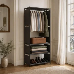 Meuble entrée porte-manteau et rangement chaussures noir