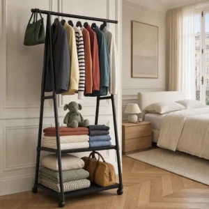 Meuble entrée porte-manteau roulant noir