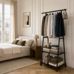 Meuble entrée porte-manteau roulant noir