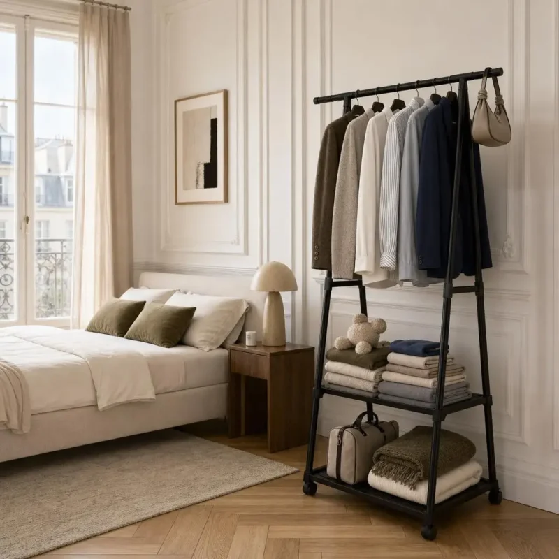 Meuble entrée porte-manteau roulant noir