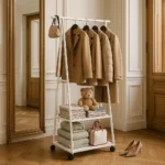 Meuble vestiaire roulant blanc métal avec rangement chaussures