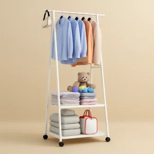Meuble vestiaire roulant blanc métal avec rangement chaussures