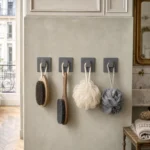 Patère murale adhésive aluminium gris 4 crochets