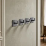 Patère murale adhésive aluminium gris 4 crochets