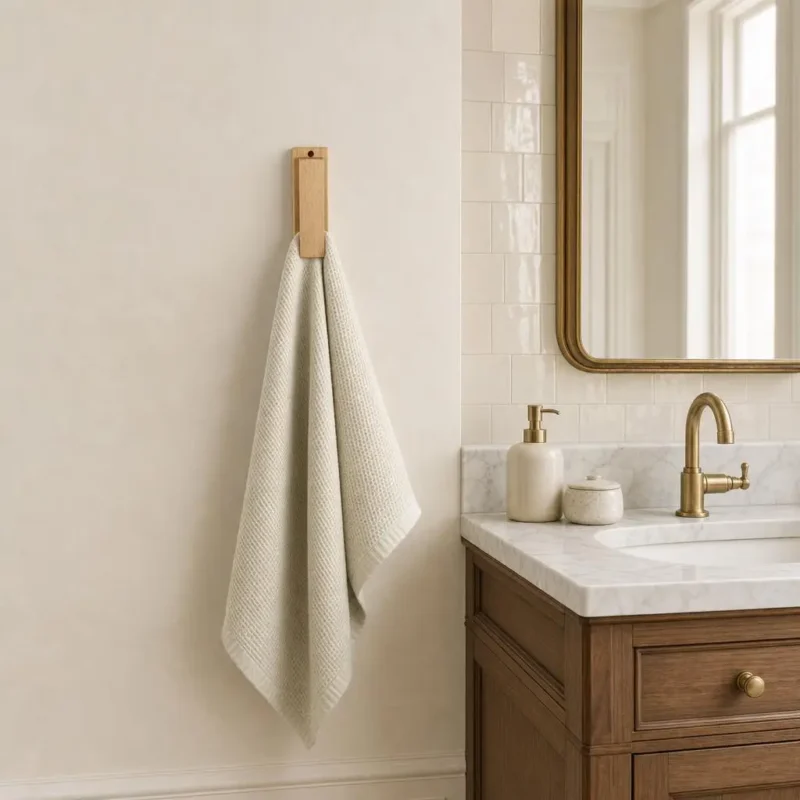 Patère murale bois clair pour salle de bain