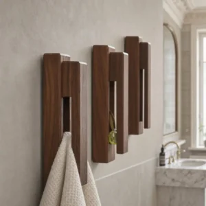 Patère murale bois foncé barrette pour salle de bain