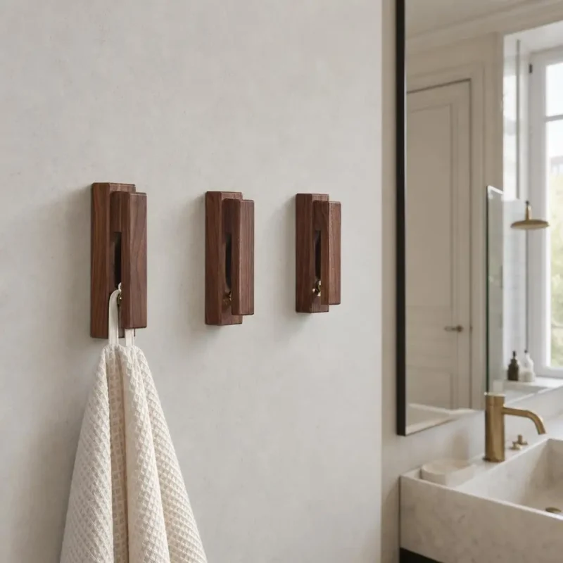 Patère murale bois foncé barrette pour salle de bain