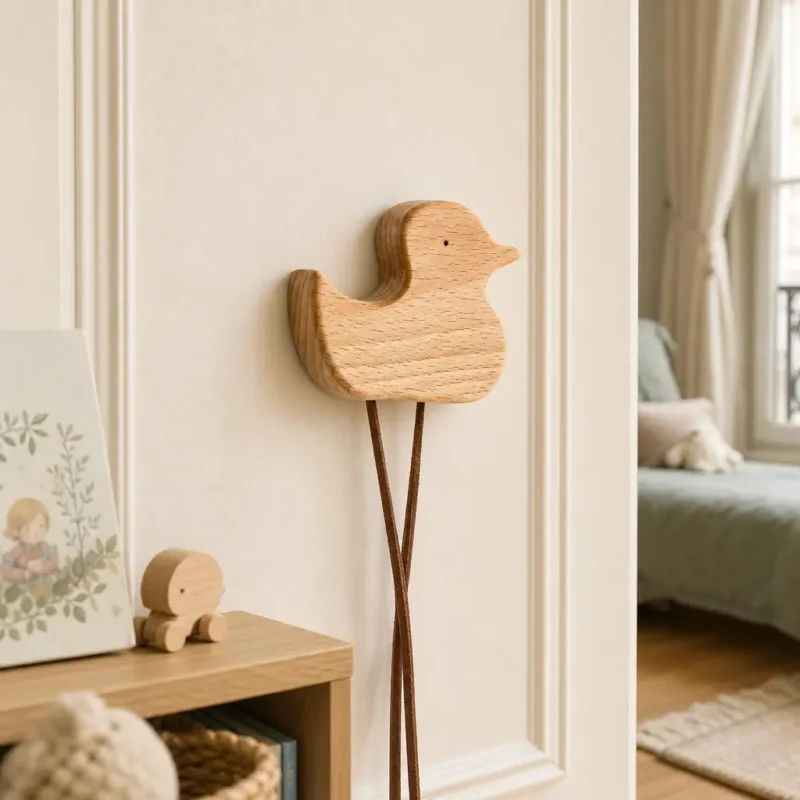 Patère murale canard en bois pour chambre enfant