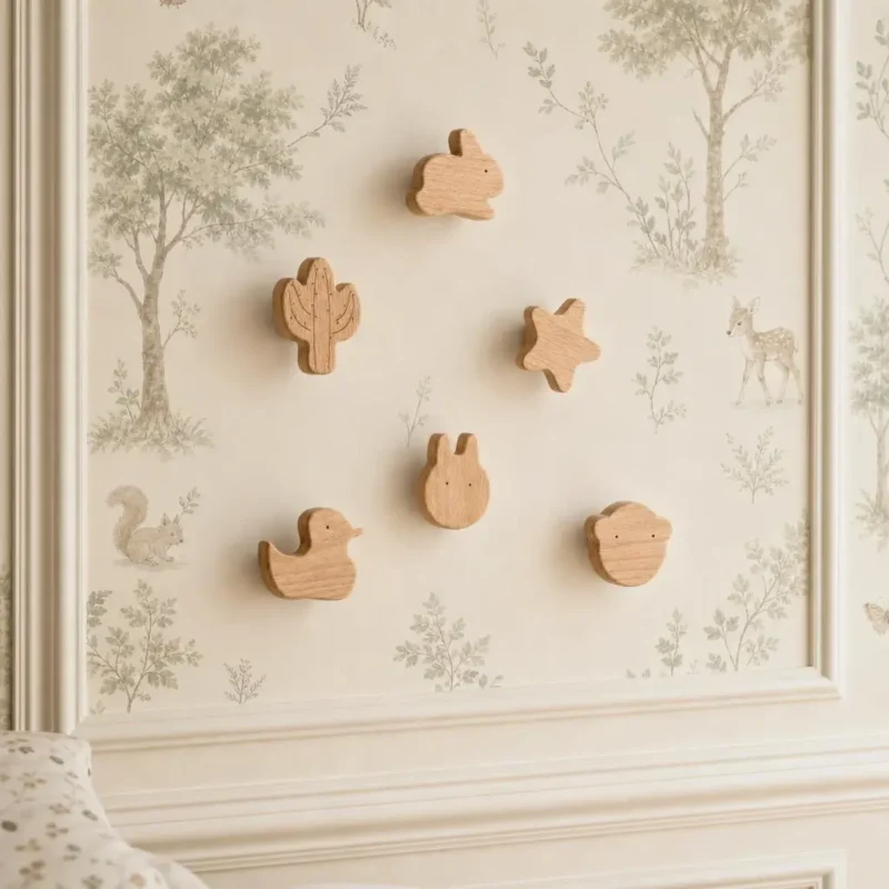 Patère murale canard en bois pour chambre enfant