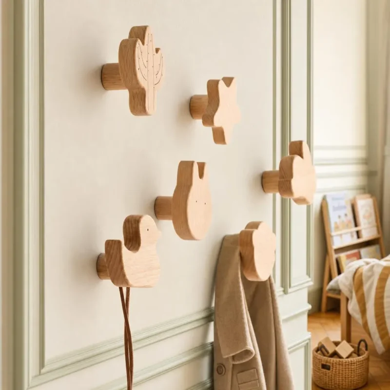 Patère murale canard en bois pour chambre enfant