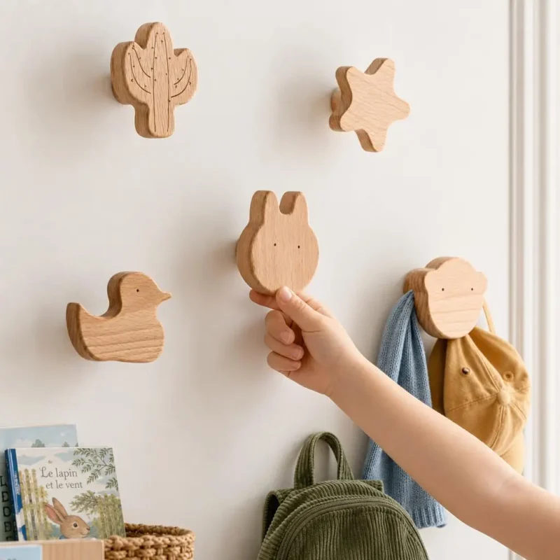 Patère murale canard en bois pour chambre enfant