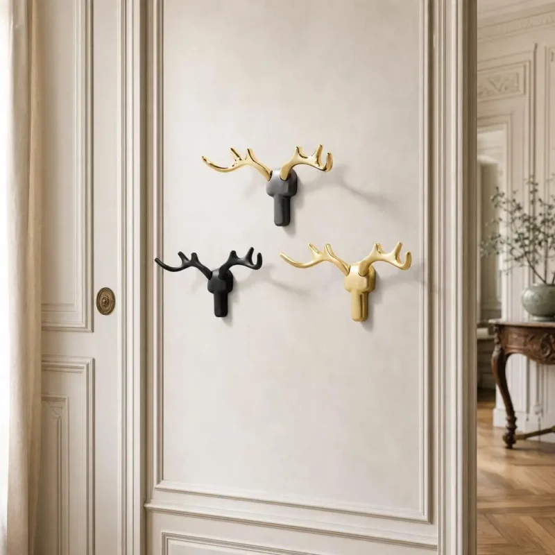 Patère murale cerf noir en alliage de zinc