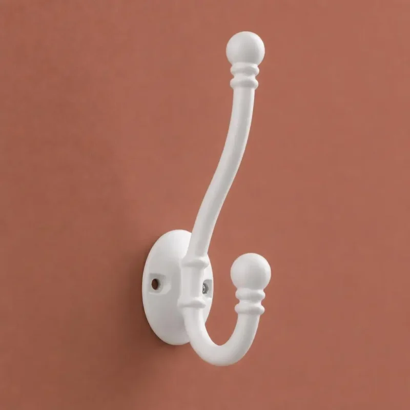 Patère murale crochet ancien en zinc moulé blanc
