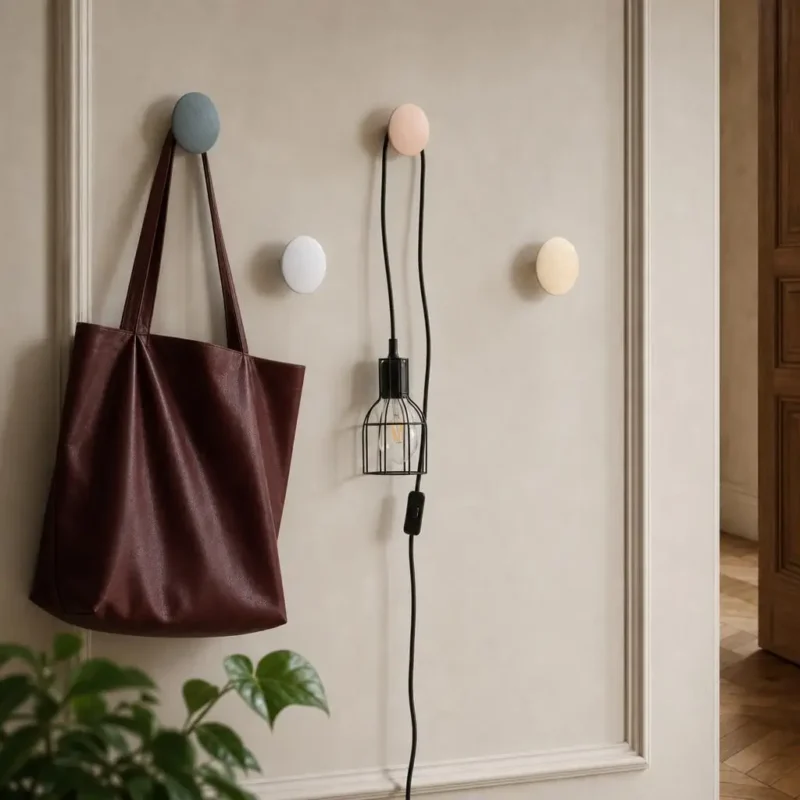 Patère murale ronde en bois blanc