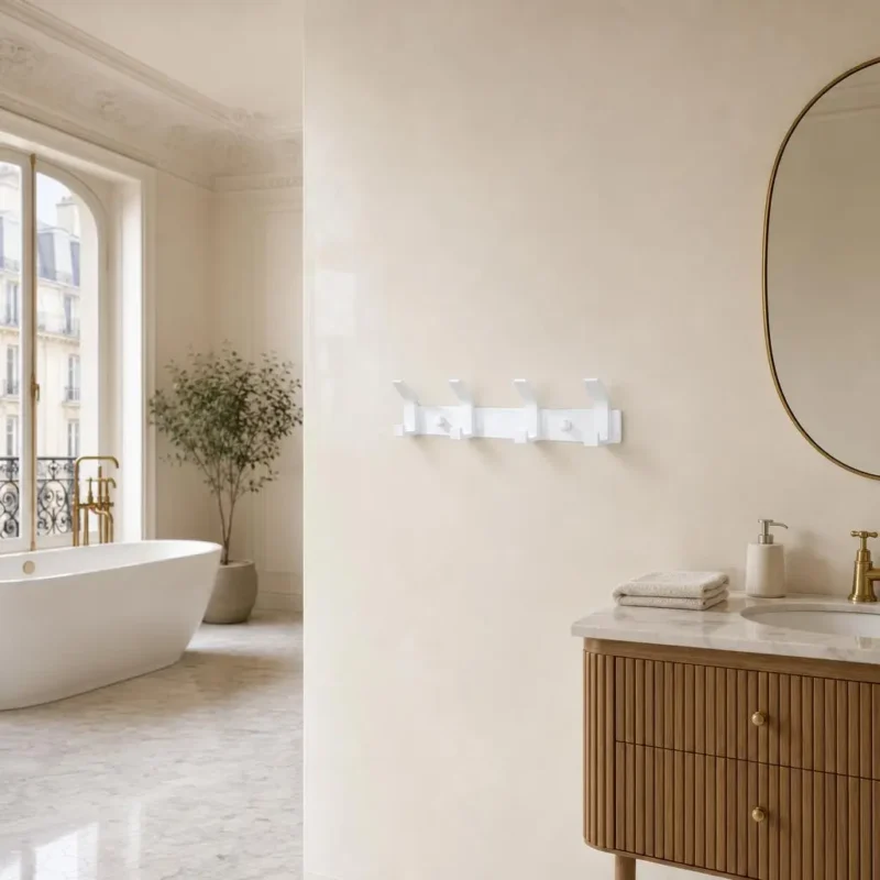 Patère murale salle de bain 4 crochets en alliage aluminium blanc