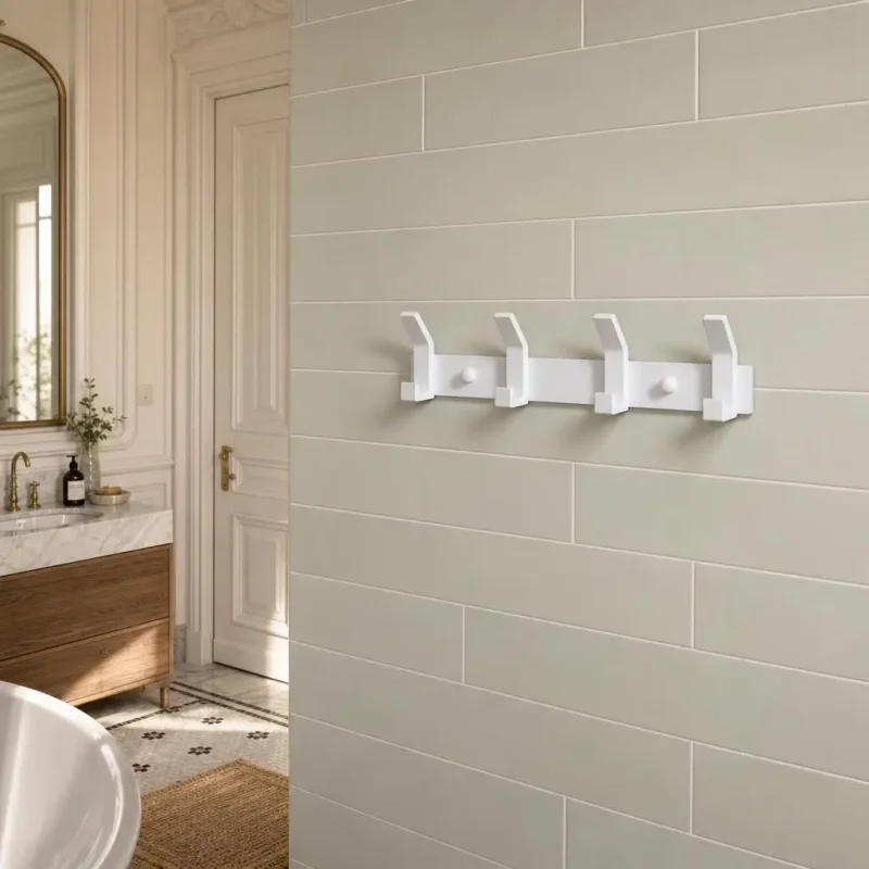 Patère murale salle de bain 4 crochets en alliage aluminium blanc