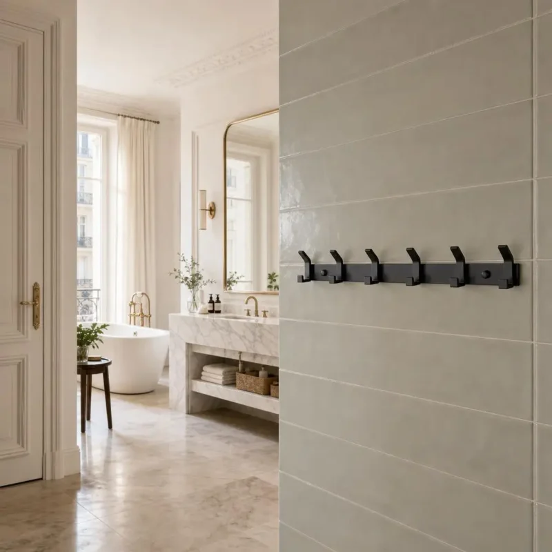 Patère murale salle de bain 6 crochets alu noir