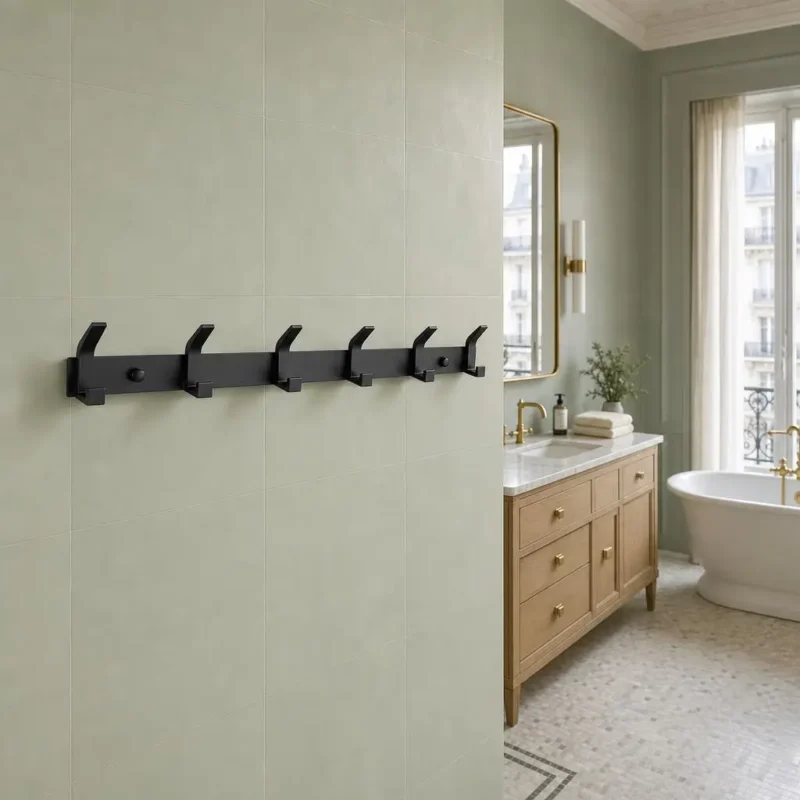 Patère murale salle de bain 6 crochets alu noir