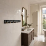 Patère salle de bain inox brossé 6 crochets dorés