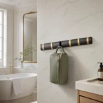 Patère salle de bain inox brossé 6 crochets dorés