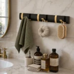 Patère salle de bain inox brossé 6 crochets dorés
