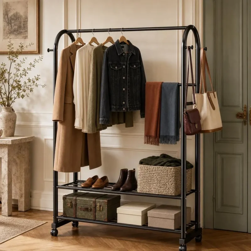 Porte-manteau meuble chaussure métal noir
