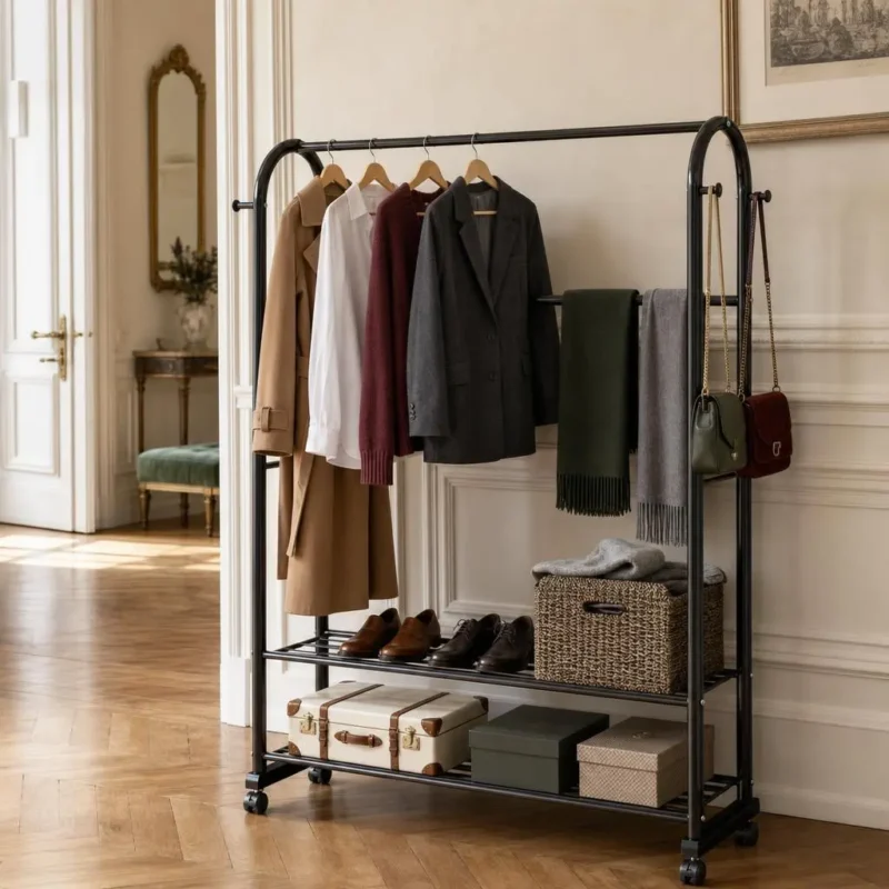 Porte-manteau meuble chaussure métal noir