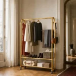 Porte-manteau meuble chaussures métal doré