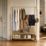 Porte-manteau meuble chaussures métal doré