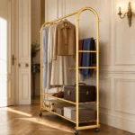 Porte-manteau meuble chaussures métal doré