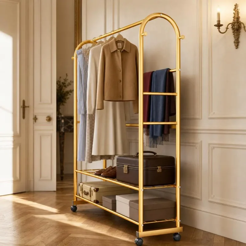 Porte-manteau meuble chaussures métal doré