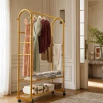 Porte-manteau meuble chaussures métal doré
