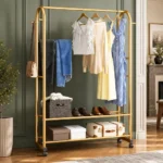 Porte-manteau meuble à chaussures en métal doré