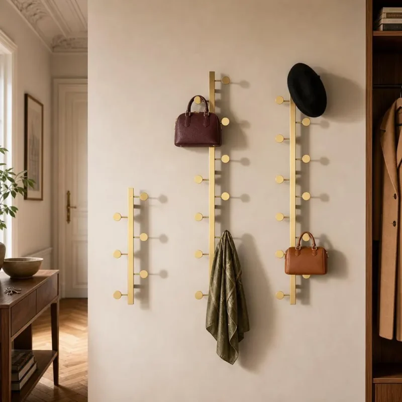 Porte-manteau mural 4 crochets ronds en métal doré