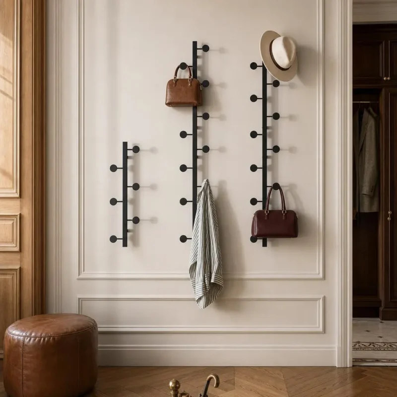 Porte-manteau mural 4 crochets ronds en métal noir