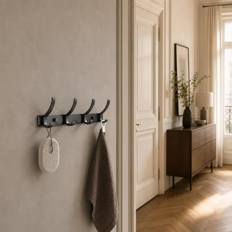 Porte-manteau mural aluminium noir 4 crochets