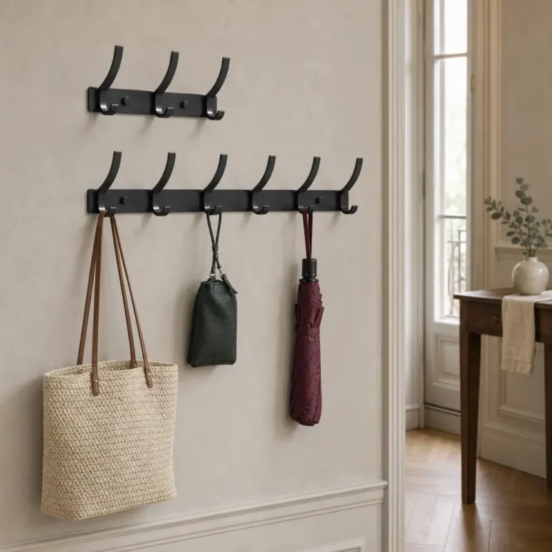 Porte-manteau mural aluminium noir 4 crochets