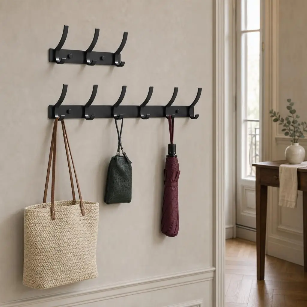 Porte-manteau mural aluminium noir 4 crochets