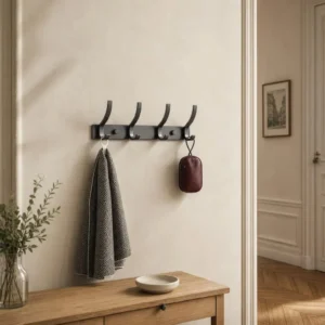 Porte-manteau mural aluminium noir 4 crochets