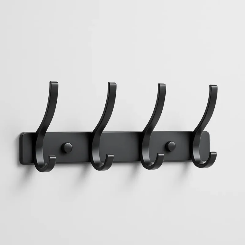 Porte-manteau mural aluminium noir 4 crochets